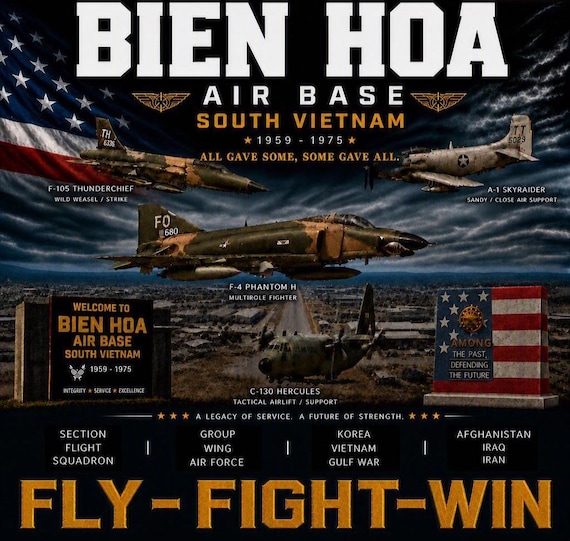 BIEN HOA Air Base * South Vietnam*Vietnam Veteran* 2-Side Vinyl Shirt. USAF Officially Licensed.
