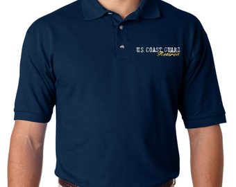 COAST GUARD RETIRED Polo Shirt Left Chest" -Embroidered Navy Blue  Polo-Golf Shirt