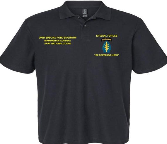 Special Forces Airborne*20th Special Forces Group*Birmingham-Alabama*Army National Guard*Embroidered Left-Right Polo Shirt.