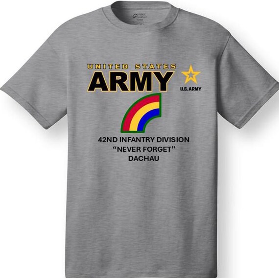 42nd Infantry Division* Never Forget-Dacau * Emblem* Shirt. These shirt are customized*Army Officially Licensed