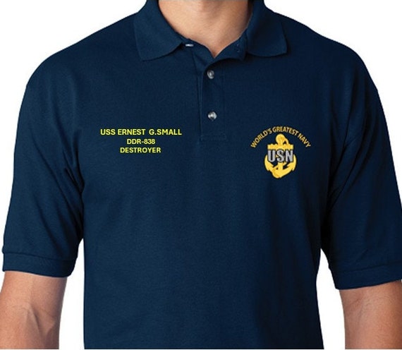 USS Ernest G.Small DDR-838 * Destroyer* Embroidered Two Sided Polo Shirt.Worlds Greatest* Navy Officially Licensed