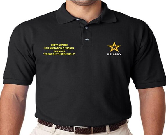 9th Armored Division* Phantom* Army Armor* Forge the Thunderbolt  * *Embroidered polo shirt* Army Officially Licensed
