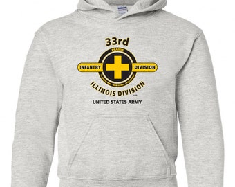 33rd Infantry Division"Illinois" Battle & Campaign Hoodie Sweatshirt w/Pockets.