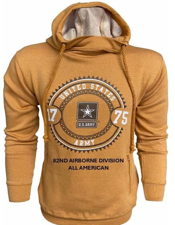82ND Airborne Division* All American * U.S. Army Vintage Premium Camel Hoodie. Army Officially Licensed