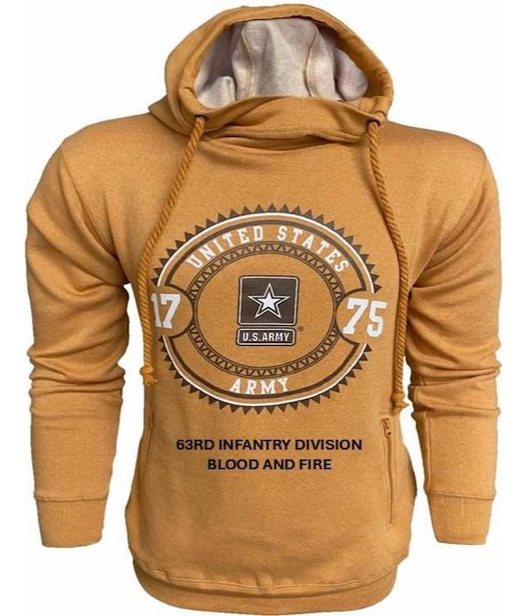 63RD Infantry Division* Blood and Fire * U.S. Army Vintage Premium Camel Hoodie. Army Officially Licensed