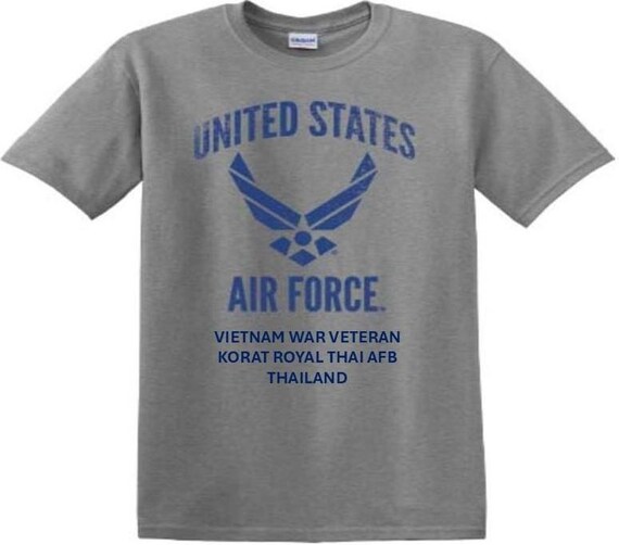 Korat Royal Thai AFB * Thailand* Vietnam War Veteran. Distressed/Subdued U.S. Air Force Shirt. Officially Licensed USAF