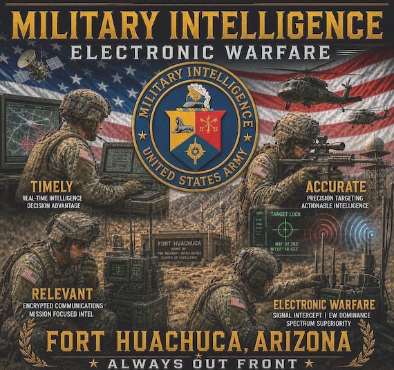 ARMY Military Intelligence* Always out Front* Fort Huachuca-Arizona*2-Sided Vinyl Shirt. ARMY Officially Licensed