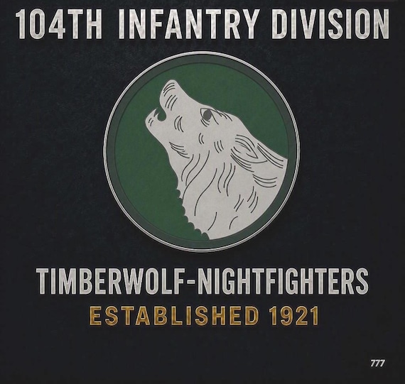 104th Infantry Division* Timberwolf-Nightfighters* Established 1921 * 2-Sided Vinyl Shirt. ARMY Officially Licensed
