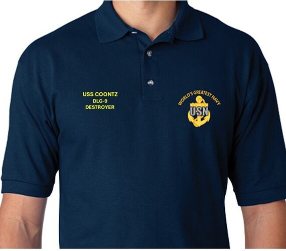 USS COONTZ  DLG-9 * Destroyer* Embroidered Two Sided Polo Shirt.Worlds Greatest* Navy Officially Licensed