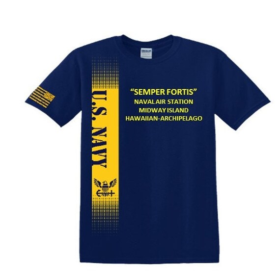 Naval Air Station Midway Island* Hawaiian Archipelago* Semper Fortis*Navy Verticle-Vinyl & Silk Screen.*Officially Navy Licensed Shirt
