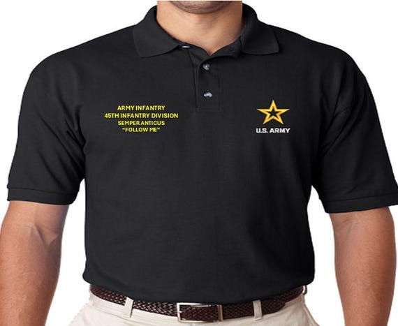 45th Infantry Division* Semper Anticus* Army Infantry-Follow Me*  *Embroidered polo shirt* Army Officially Licensed.
