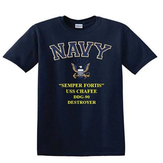 USS CHAFEE DDG-90 Destroyer"Semper Fortis" Navy Logo Vinyl Shirt (Navy Officially Licensed)