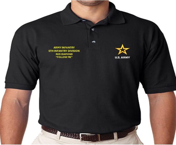 5th Infantry Division* Red Diamond*Army Infantry-Follow me * *Embroidered polo shirt* Army Officially Licensed