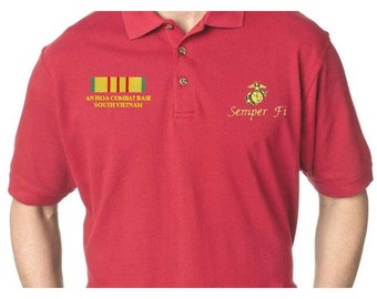 Vietnam War An Hoa Combat Base Semper Fi Marines left chest & right chest Embroidered Polo Shirt Officially Licensed