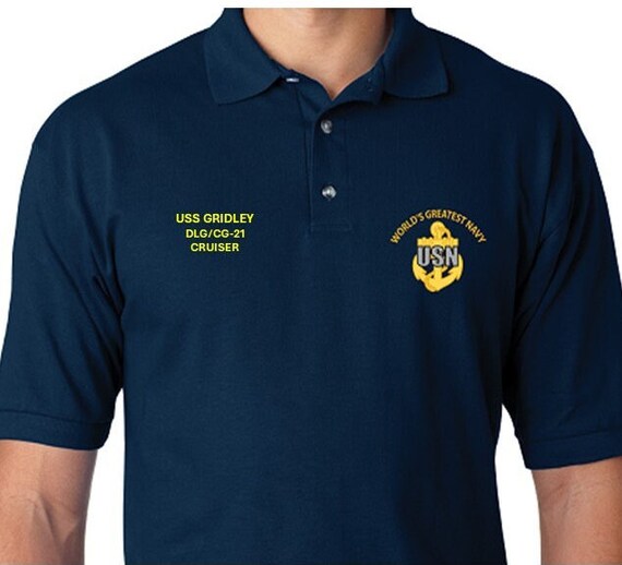 USS Gridley   DLC/CG-21  * Cruiser* Embroidered Two Sided Polo Shirt.Worlds Greatest* Navy Officially Licensed
