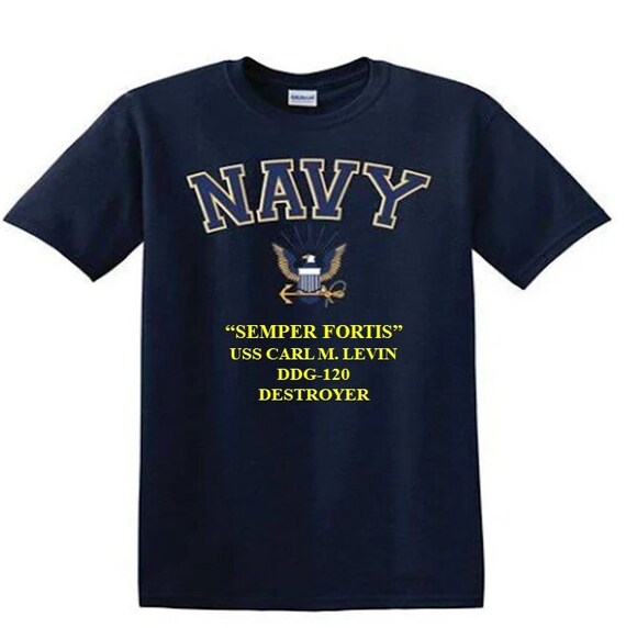 USS Carl M.Levin DDG-120 Destroyer"Semper Fortis" Navy Logo Vinyl Shirt (Navy Officially Licensed)