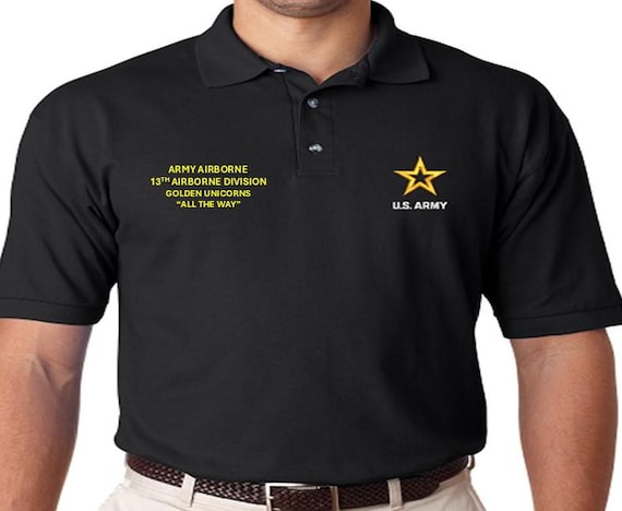 13th Airborne Divison* Golden Unicorns* Army Airborne* All The Way *Embroidered polo shirt* Army Officially Licensed.
