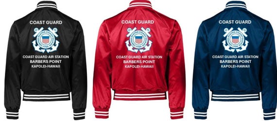 Coast Guard Air Station Barbers Point* Kapolei Hawaii * Coast Guard Vinyl Design Satin Jacket (Back Only) USCG Officially Licensed