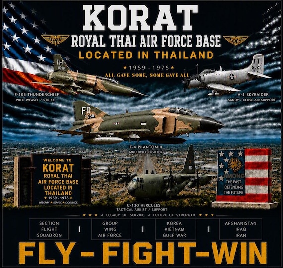 KORAT Royal Thai Air Force Base* Thailand*Vietnam Veteran* 2-Side Vinyl Shirt. USAF Officially Licensed.