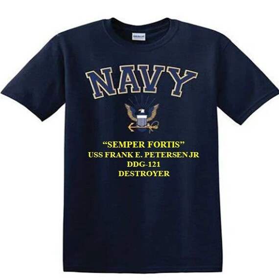 USS Frank E. Petersen Jr DDG-121 Destroyer"Semper Fortis" Navy Logo Vinyl Shirt (Navy Officially Licensed)