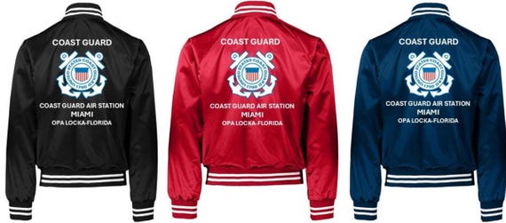 Coast Guard Air Station MIAMI* Opa Locka-Florida * Coast Guard Vinyl Design  Satin Jacket (Back Only) USCG Officially Licensed
