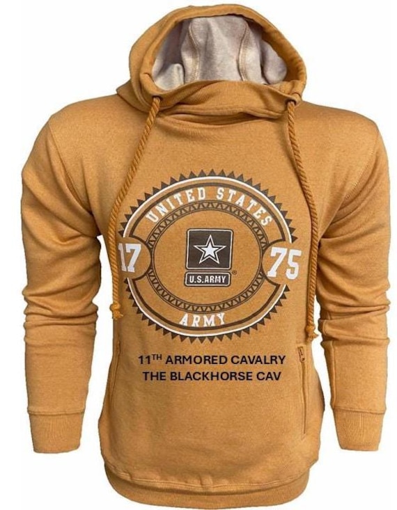 11TH Armored Cavalry* The Blackhorse Cav * U.S. Army Vintage Premium Camel Hoodie. Army Officially Licensed