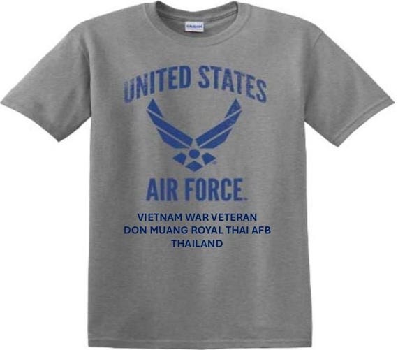 Don Muang Royal Thai AFB* Thailand * Vietnam War Veteran. Distressed/Subdued U.S. Air Force Shirt. Officially Licensed USAF