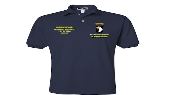 101st Airborne Division*Screaming Eagles*Airborne Infantry*Rendezvous With Destiny*Fort Campbell-Kentucky*Embroidered Left-Right Polo Shirt.