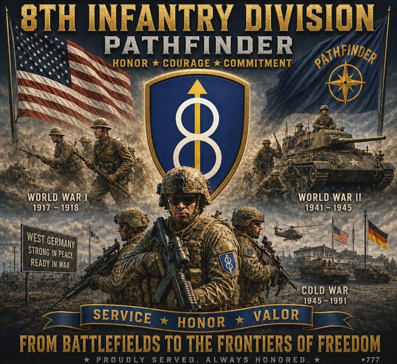 8TH Infantry Division * PATHFINDER* Army Unit* 2-Side Vinyl Shirt. Army Officially Licensed.