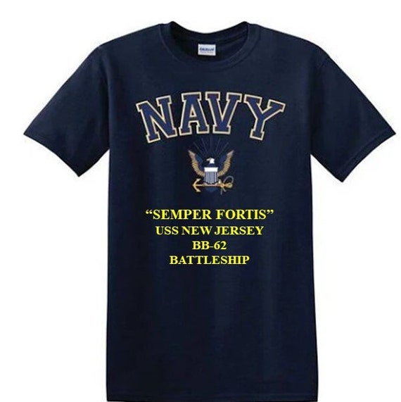 USS New Jersey BB-62 Battleship"Semper Fortis" Navy Logo Vinyl Shirt (Navy Officially Licensed)