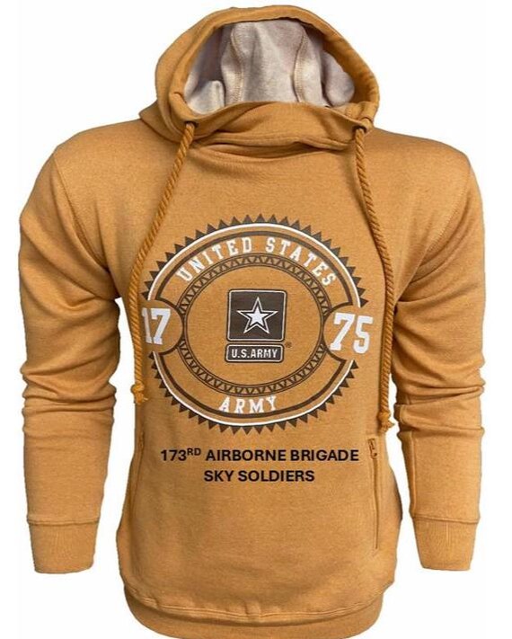 173RD Airborne Brigade* Sky Soldiers * U.S. Army Vintage Premium Camel Hoodie. Army Officially Licensed