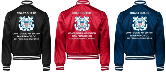 Coast Guard Air Station San Francisco* San Francisco-California* Coast Guard Vinyl Destin Satin Jacket (Back Only) USCG Officially Licensed