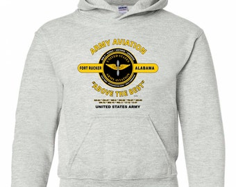 U.S. Army Aviation *Fort Rucker, Alabama &quot; Above The Best &quot; Sweatshirt à capuche Battle & Campaign avec poches.
