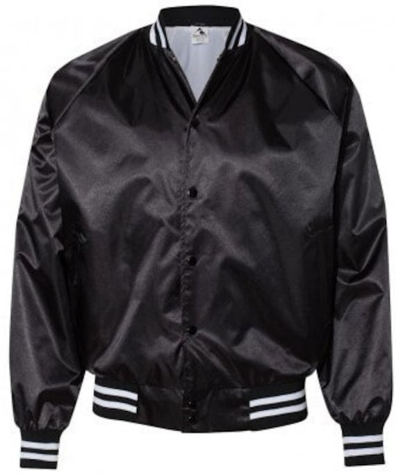 BLACK Satin Jacket Augusta Sportswear 3610 Satin Baseball Jacket Striped Trim