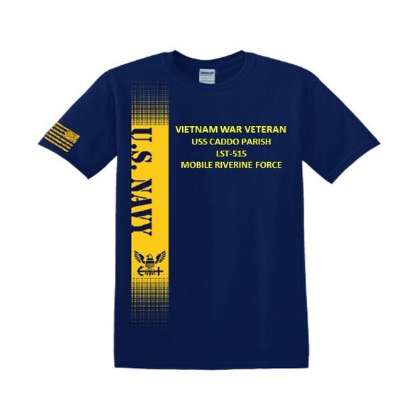 USS Caddo Parish  LST-515 Vietnam War Veteran*Mobile Riverine Force*Navy Verticle-Vinyl & Silk Screen.*Officially Navy Licensed Shirt