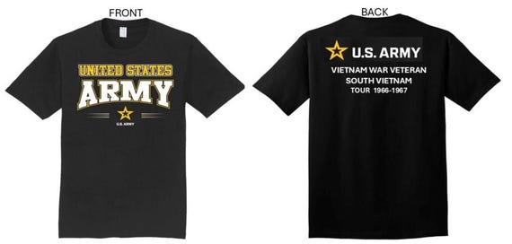 ARMY*Tour 1966-1967* Vietnam War Veteran* South Vietnam. 2-Sided T-Shirt. US ARMY Officially Licensed.