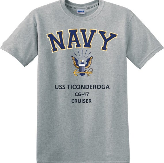 USS Ticonderoga  CG-47 * Cruiser* Navy Eagle *T-Shirt. Vinyl & Digital Print. Officially Licensed Navy