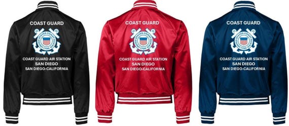 Coast Guard Air Station San Diego* San Diego-California* Coast Guard Vinyl Destin Satin Jacket (Back Only) USCG Officially Licensed