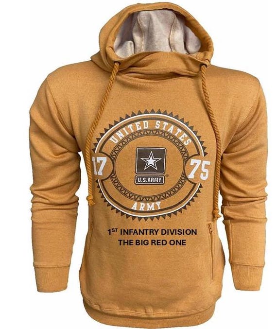 1ST Infantry Division* The Big Red One* U.S. Army Vintage Premium Camel Hoodie. Army Officially Licensed