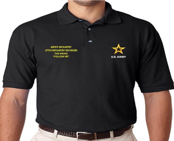 47th Infantry Division* Viking* Army Infantry-Follow Me*  *Embroidered polo shirt* Army Officially Licensed.