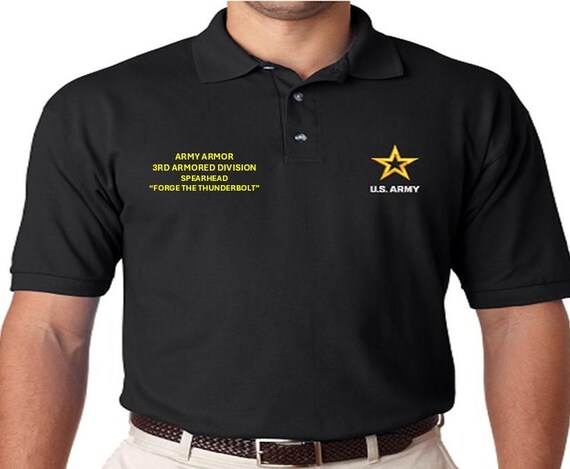 Army Armor*3rd Armored Division*Spearhead*Forge the Thunderbolt *Embroidered polo shirt* Army Officially Licensed