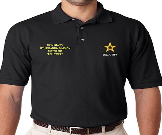 97th Infantry Division* The Trident *Army Infantry*Follow Me  *Embroidered polo shirt* Army Officially Licensed