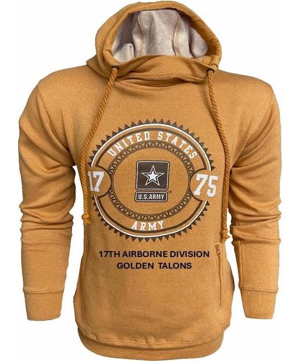 17TH Airborne Division* Golden Talons * U.S. Army Vintage Premium Camel Hoodie. Army Officially Licensed