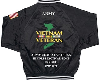 Army Combat Veteran IV Corps TZ* Bo Duc * 1959-1975 Army Vietnam Veteran Embroidered  1-Sided Satin Jacket (Back Only)