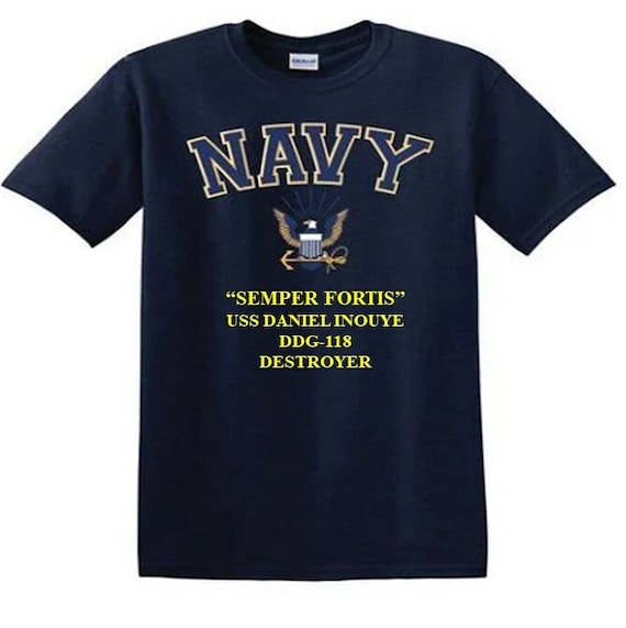 USS Daniel Inouye DDG-118 Destroyer"Semper Fortis" Navy Logo Vinyl Shirt (Navy Officially Licensed)