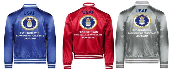 Air Force* BARKSDALE Air Force Base* Louisiana *Fly-Fight-Win*Satin Jacket (Back Only) USAF Officially Licensed