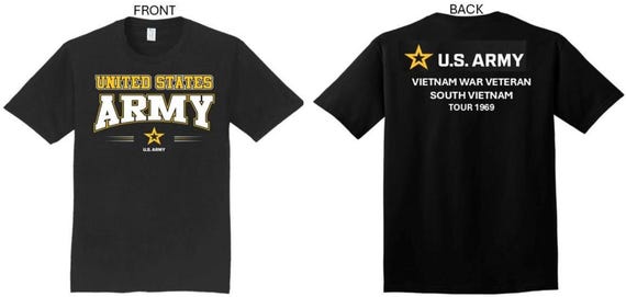 ARMY*Tour 1969* Vietnam War Veteran* South Vietnam. 2-Sided T-Shirt. US ARMY Officially Licensed.