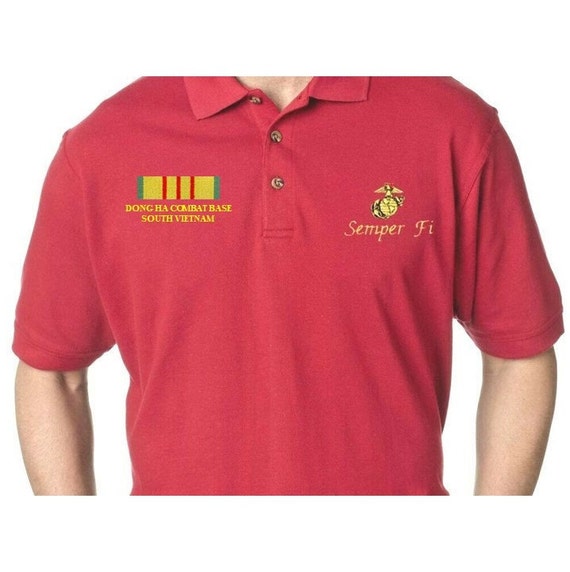 VIETNAM Veteran Ribbon Dong Ha Combat Base Fi Marines left chest & right chest Embroidered Polo Shirt Officially Licensed
