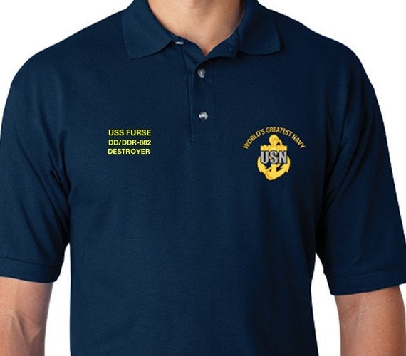 USS Furse  DD/DDR-882 * Destroyer* Embroidered Two Sided Polo Shirt.Worlds Greatest* Navy Officially Licensed
