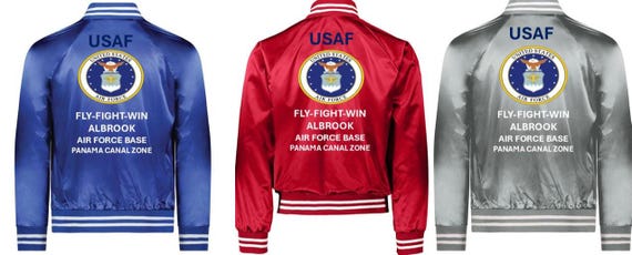 Air Force*Albrook Air Force Base* Panama Canal Zone*Fly-Fight-Win*Satin Jacket (Back Only) USAF Officially Licensed